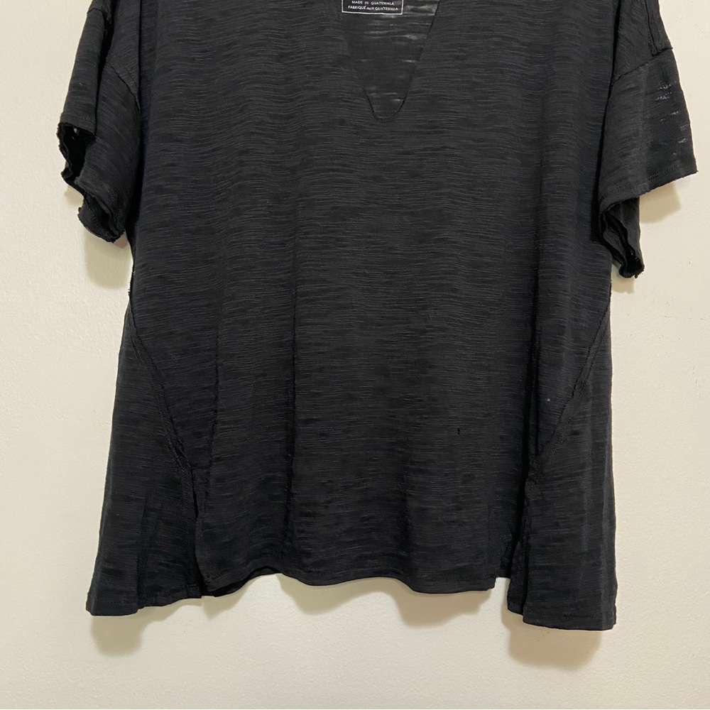 We the Free by Free People Black Burnout V-Neck Cutout Short Sleeve T-Shirt - Picture 3 of 6